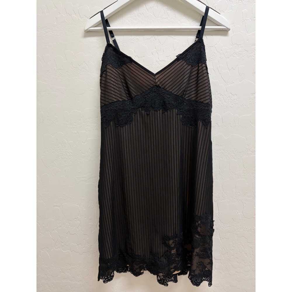 Soma Black Sheer Mesh Lace Lined Slip Dress S Short Chemise Sexy Nightgown